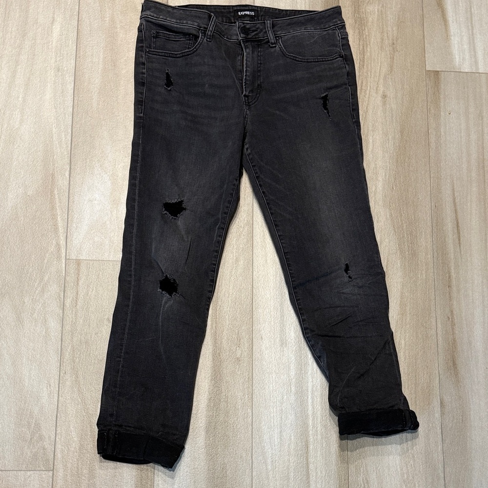 Express Dark Charcoal Distressed Skinny Jeans